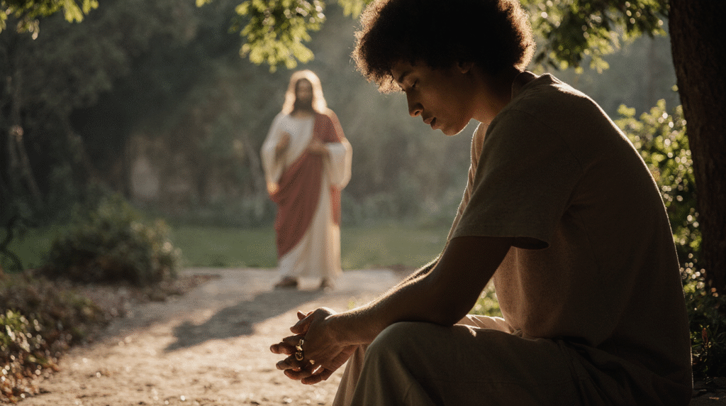 Viva o presente com consciência. Preocupar-se nos afasta do agora e alimenta a ansiedade. Jesus ensina: a vida vale mais que o medo do futuro.
