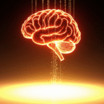 Ilustração conceitual de um cérebro emitindo padrões de luz, simbolizando antecipação, emoções químicas e o poder da neuroplasticidade.