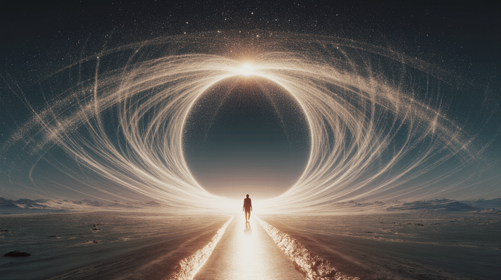 A consciência que colapsa possibilidades e cria realidades. Uma imagem sobre foco, superação e o poder oculto do olhar humano.