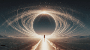 A consciência que colapsa possibilidades e cria realidades. Uma imagem sobre foco, superação e o poder oculto do olhar humano.