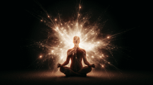 Código Neuronal: A Prisão da Percepção Pessoa meditando com redes neurais fixas se dissolvendo em luz fluida, simbolizando expansão da consciência além da programação mental estabelecida