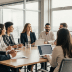 Grupo diverso de profissionais em escritório moderno, cada um demonstrando diferente estilo de processamento mental - organização linear, mapas mentais visuais, gesticulação explicativa - capturando momento autêntico de neurodiversidade aplicada